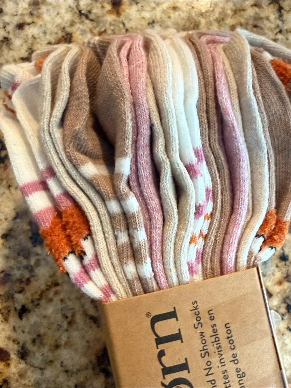 Born No-Show Cotton Blend Socks - fall White, Pink & Orange Accent 10 pk